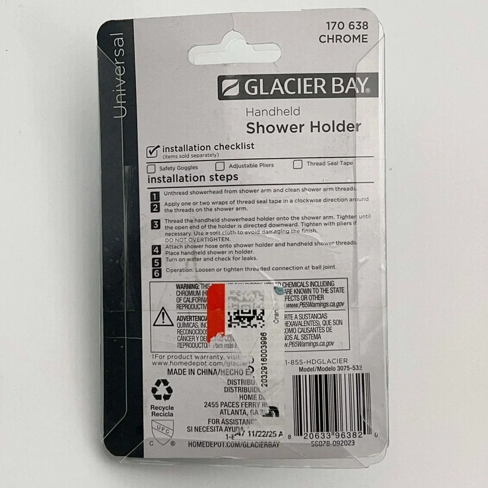Glacier Bay Chrome Universal Handheld Shower Holder Adjustable Ball Joint New